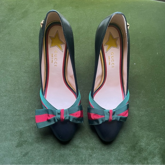 Gucci Black Grosgrain Bow Aline Heels Web Stripe, Size EU 36.5 , NWT - Picture 2 of 5